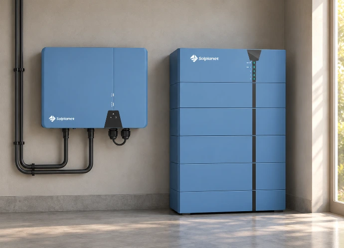 Illustratieve opstelling met Solplanet ASW H-T2/T3 omvormer en Ai-HB G2 thuisbatterij